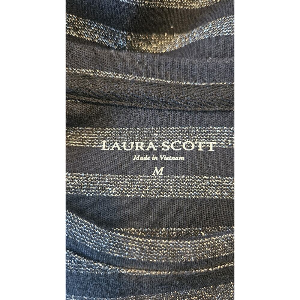 Laura Scott Metallic Silver & Black Stripe Lightweight Top L/S Womens M Stretch - Picture 6 of 8